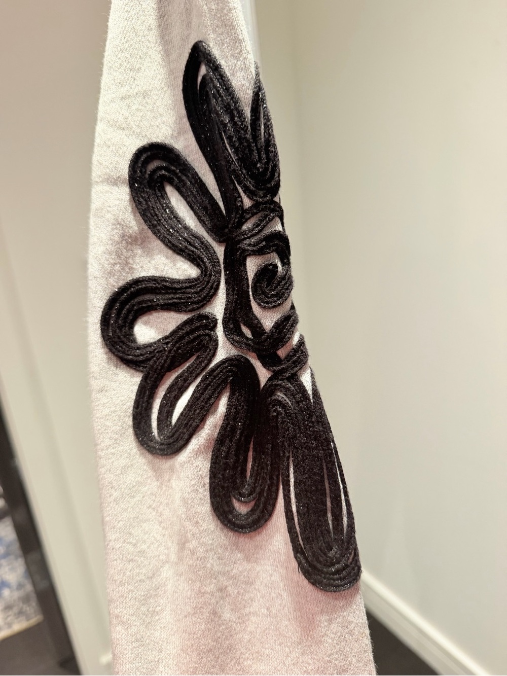 NIC+ZOE White Jacket with Black Embroidered Grid and Floral Accents - Picture 4 of 5